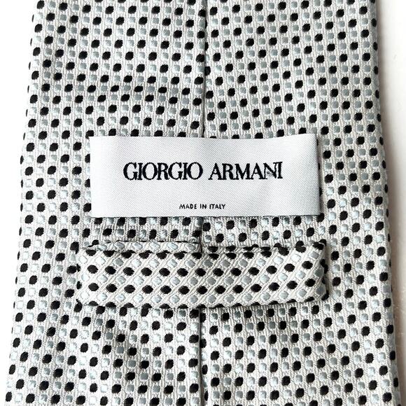 Giorgio Armani Mini Polka Dot 100% Silk Tie Made in Italy Light Blue & Brown - Picture 6 of 9